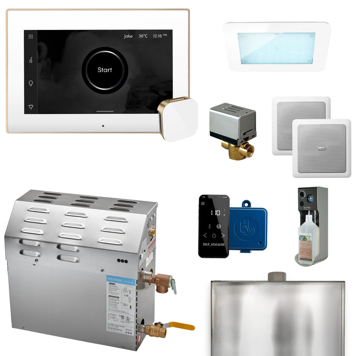 Mr. Steam MS XDream Steam Generator with iSteamX Control and Aroma Glass Steamhead in White Brushed Bronze