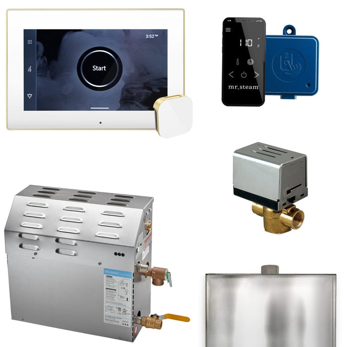 Mr.Steam MS XButler 9 kW Steam Shower Generator Package with iSteamX Control White Satin Brass