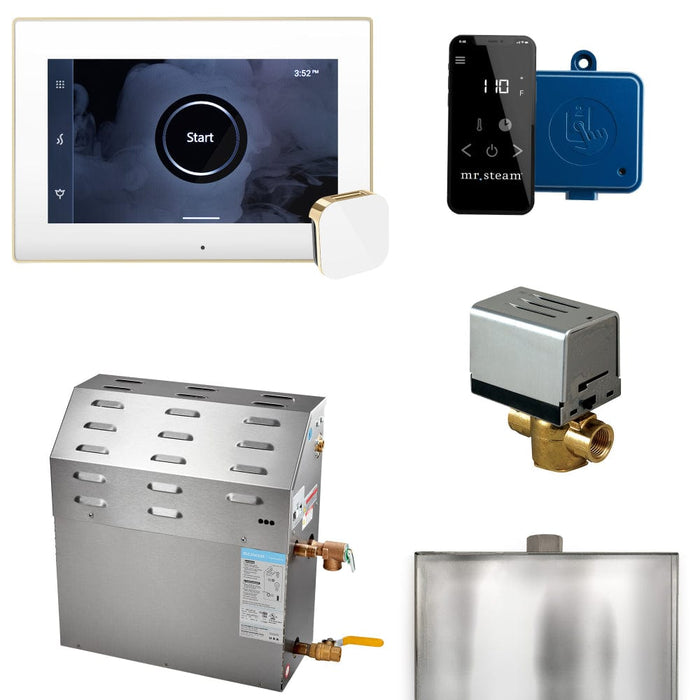 Mr.Steam Super XButler 10kW Steam Shower Generator Package with iSteamX Control White Polished Brass