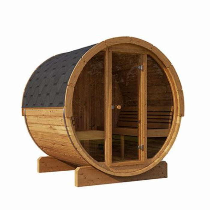 SaunaLife Ergo Series Outdoor Sauna Barrel Glass Front E8G in white background