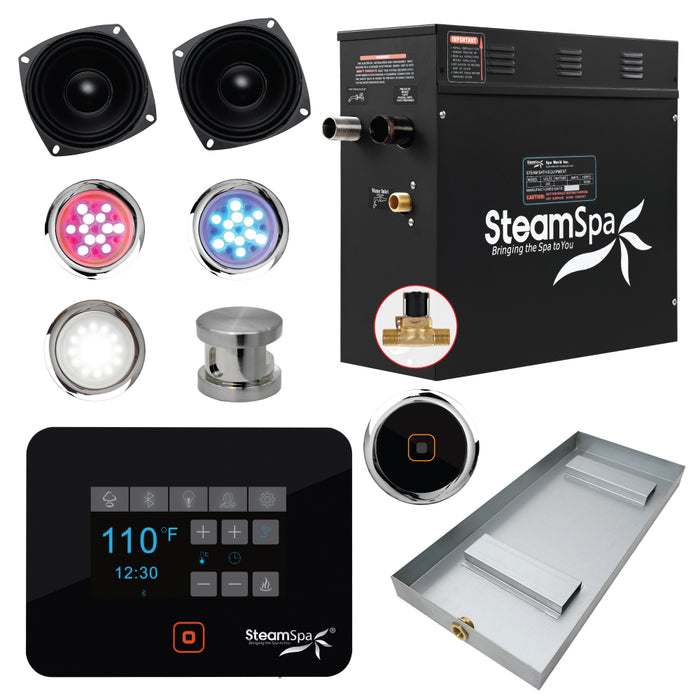 SteamSpa Black Series Wifi and Bluetooth 6kW QuickStart Steam Bath Generator Package