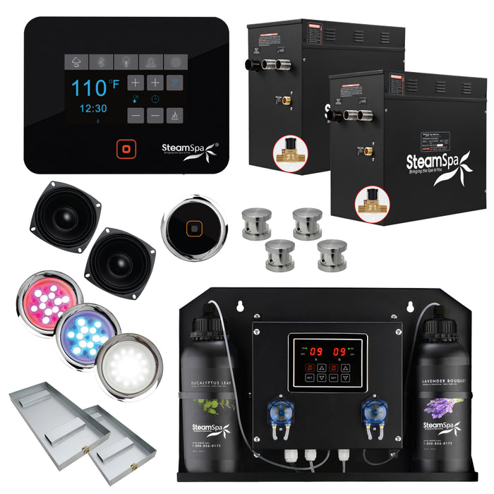SteamSpa Black Series WiFi and Bluetooth 2 x 10.5kW QuickStart Steam Bath Generator Package w/ Dual Aroma Pump