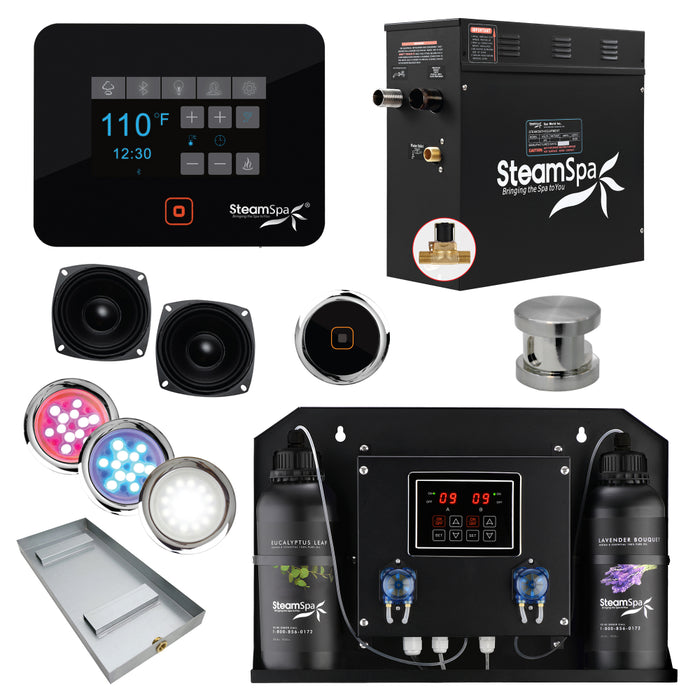 SteamSpa Black Series WiFi and Bluetooth 9kW QuickStart Steam Bath Generator Package with Dual Aroma Pump
