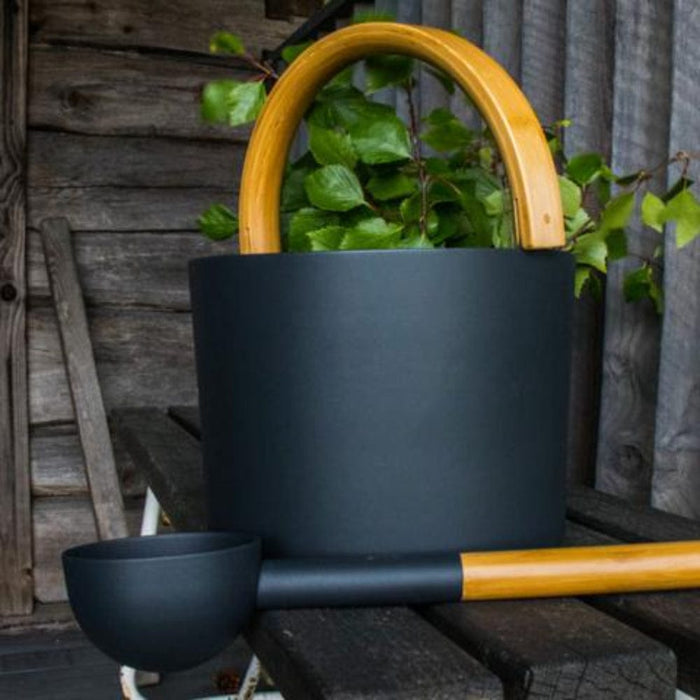 Kolo Sauna Bucket with Curved Handle and Ladle Bamboo/Aluminum 1 Gal