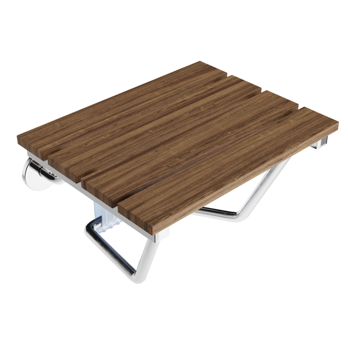SteamSpa Fit 14.96 Inch Teak Wall Mounted Folding Shower Seat