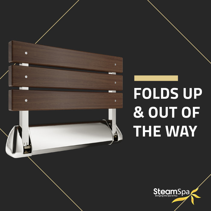 SteamSpa Kind 20 Inch Teak Wall Mounted Folding Shower Seat