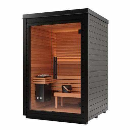 2 person outdoor sauna in white background