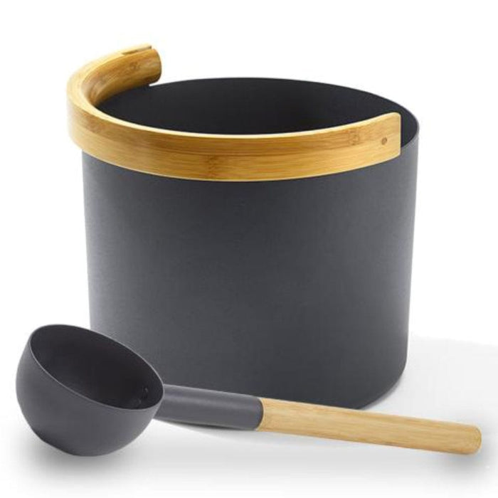 Kolo Sauna Bucket with Curved Handle and Ladle Bamboo/Aluminum 1 Gal