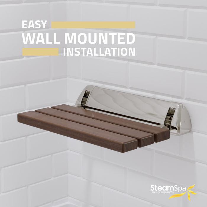 SteamSpa Kind 20 Inch Teak Wall Mounted Folding Shower Seat