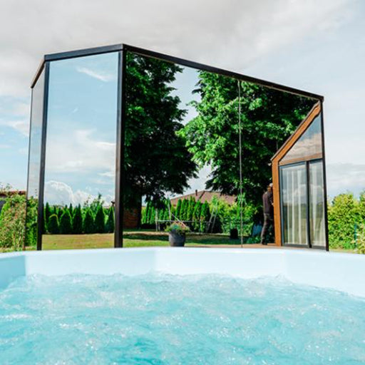 Haljas Hele Glass Double Luxury Outdoor Sauna in backyard