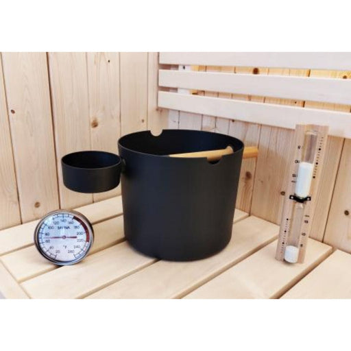 SaunaLife Sauna Bucket and Ladle Timer Thermometer Package 2 black