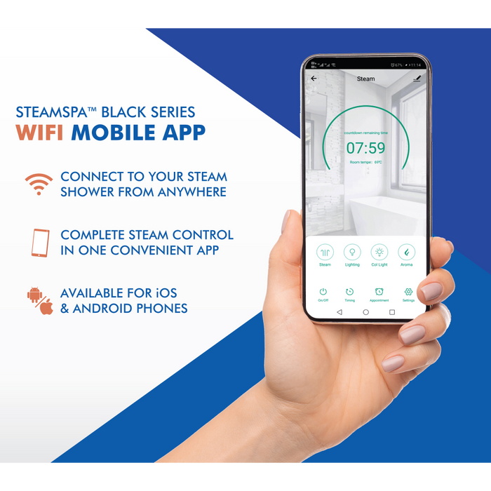 SteamSpa Black Series Wifi and Bluetooth 7.5kW QuickStart Steam Bath Generator Package