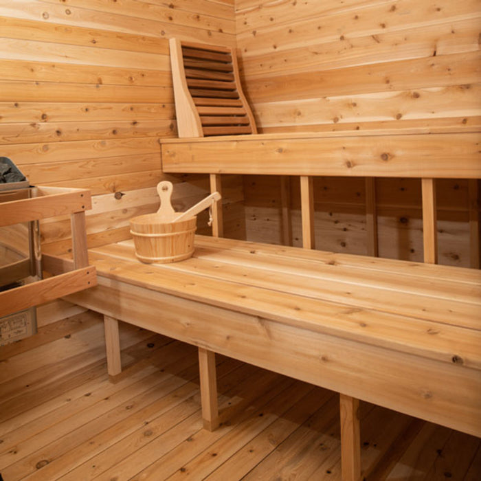 barrel sauna outdoor interior view