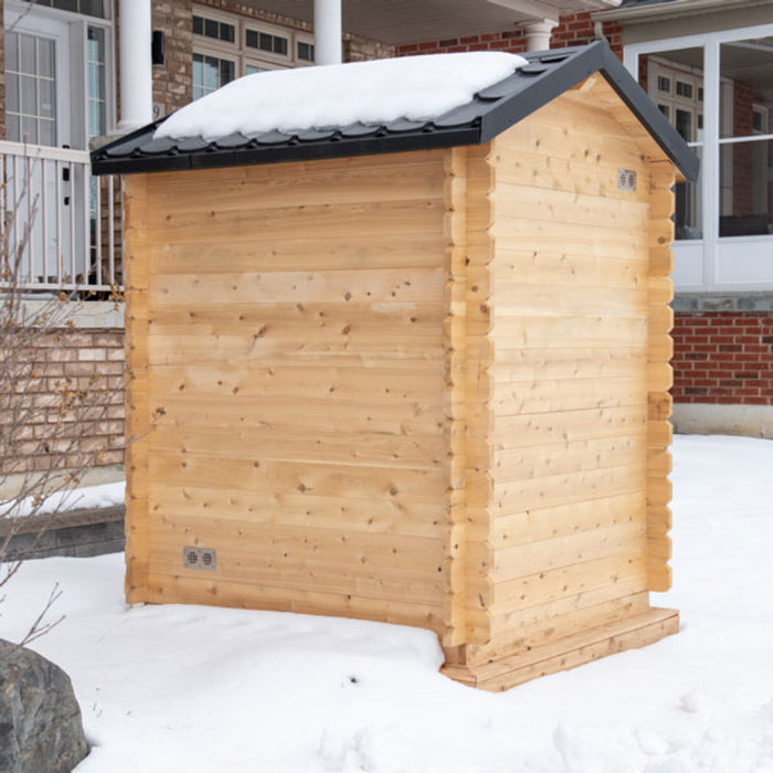 barrel sauna outdoor side view