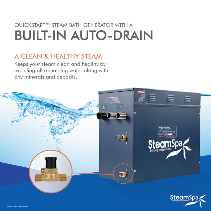 SteamSpa Royal 10.5kW QuickStart Acu-Steam Bath Generator Package with Built-in Auto Drain