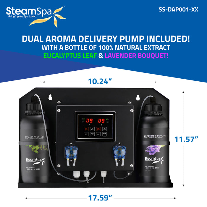 SteamSpa Black Series WiFi and Bluetooth 6kW QuickStart Steam Bath Generator Package with Dual Aroma Pump