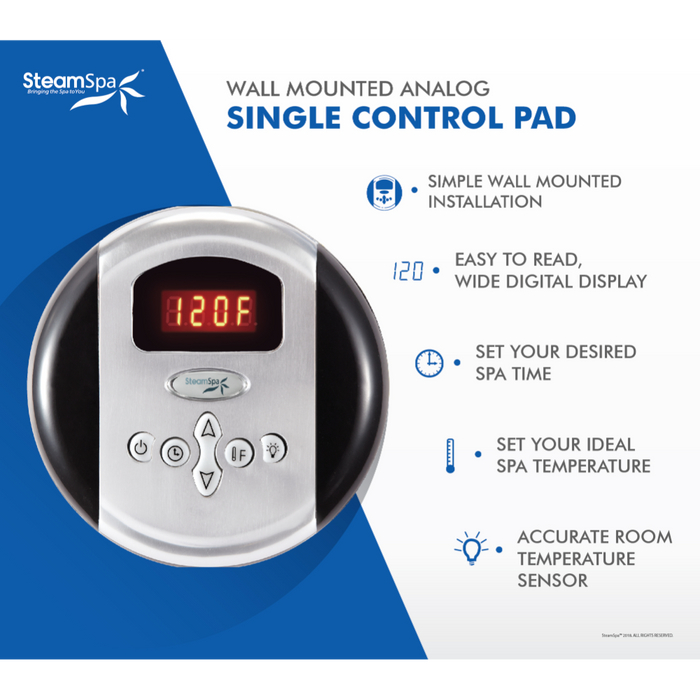 SteamSpa Oasis 6kW QuickStart Acu-Steam Bath Generator Package with Built-in Auto Drain