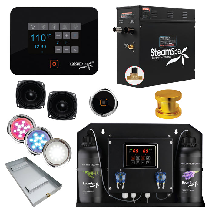 SteamSpa Black Series WiFi and Bluetooth 6kW QuickStart Steam Bath Generator Package with Dual Aroma Pump