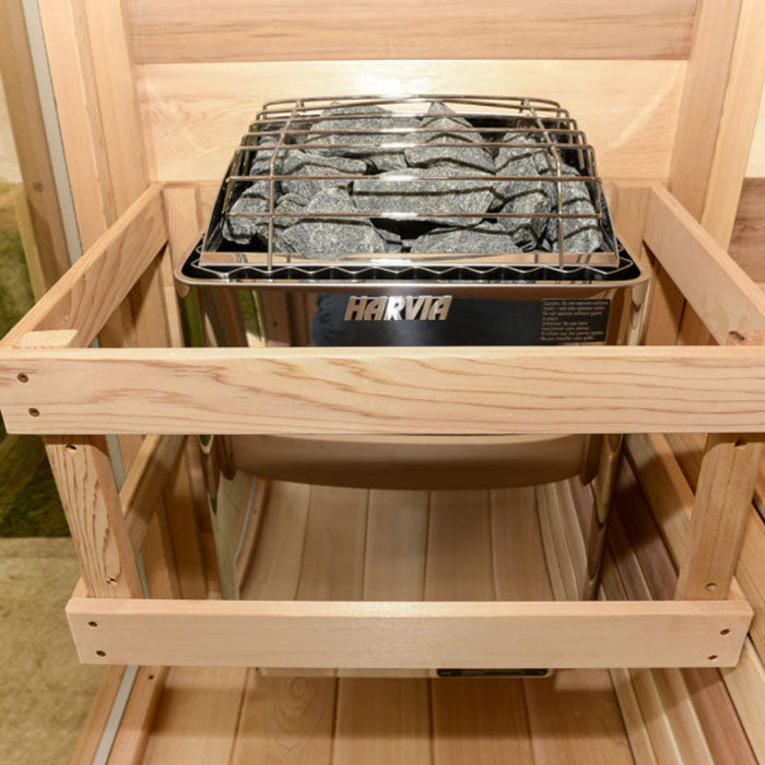 harvia electric heater sauna inside the wooden box