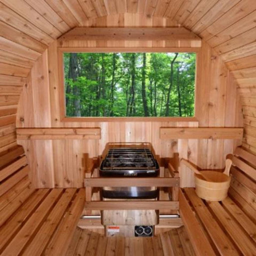 harvia sauna facing at the window