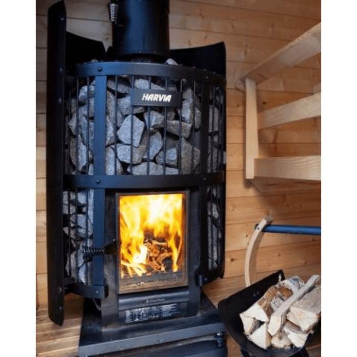 harvia sauna heater front view with flame