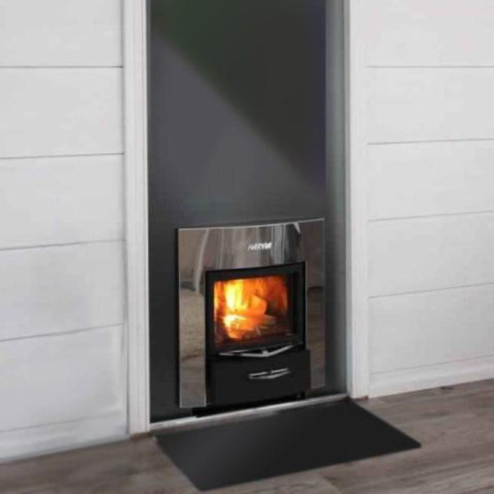 harvia wood stove mounted on wall