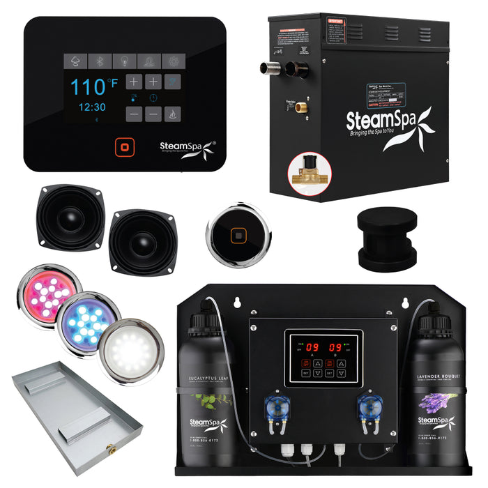 SteamSpa Black Series WiFi and Bluetooth 6kW QuickStart Steam Bath Generator Package with Dual Aroma Pump