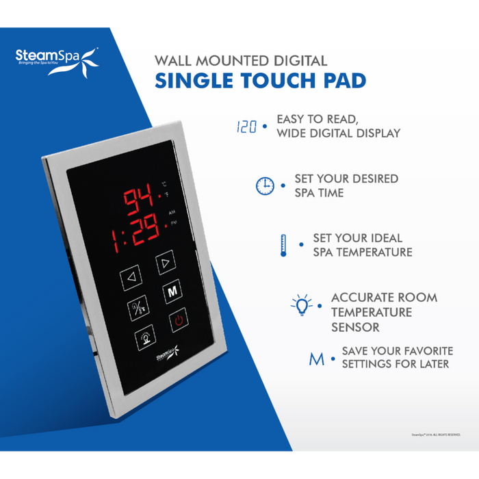 SteamSpa Indulgence 9kW QuickStart Acu-Steam Bath Generator Package
