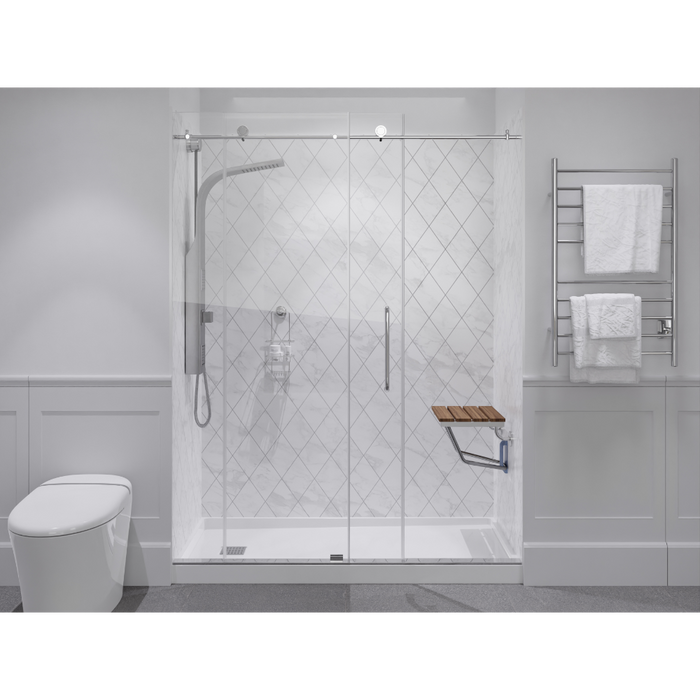 SteamSpa Fit 14.96 Inch Teak Wall Mounted Folding Shower Seat