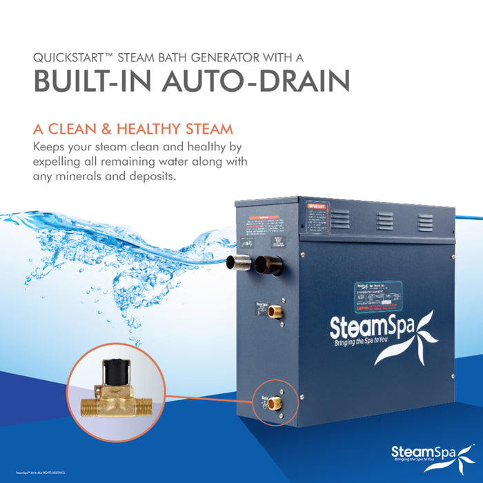 SteamSpa Royal 7.5kW QuickStart Acu-Steam Bath Generator Package with Built-in Auto Drain