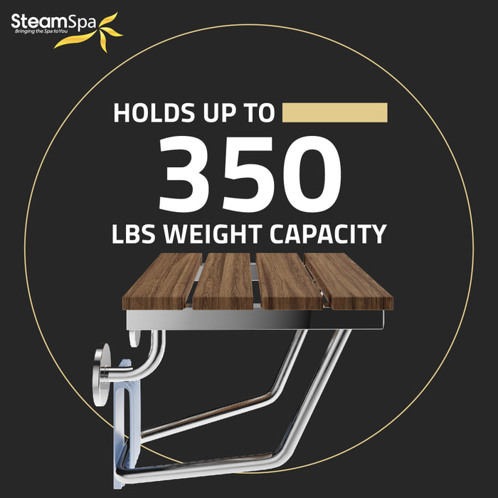 SteamSpa Fit 14.96 Inch Teak Wall Mounted Folding Shower Seat