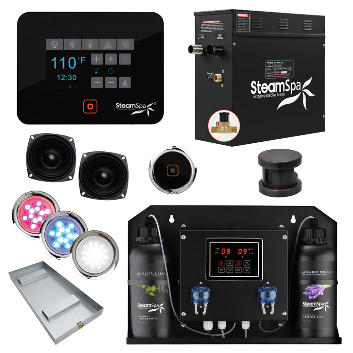 SteamSpa Black Series WiFi and Bluetooth 6kW QuickStart Steam Bath Generator Package with Dual Aroma Pump