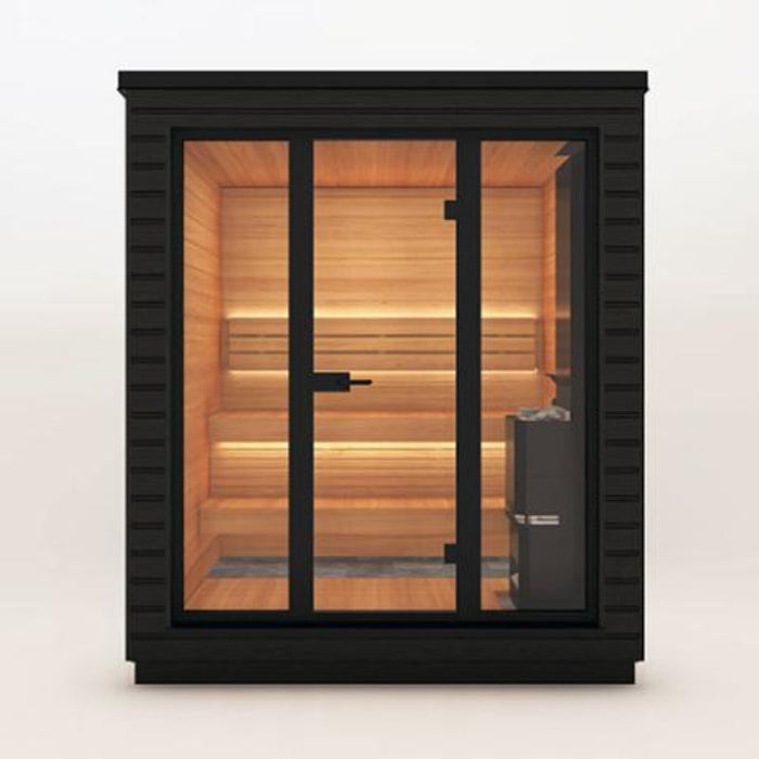 outdoor sauna cabin front view