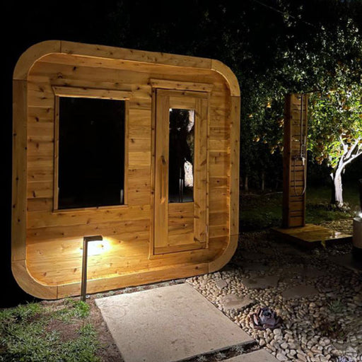 sauna outdoor barrel at night