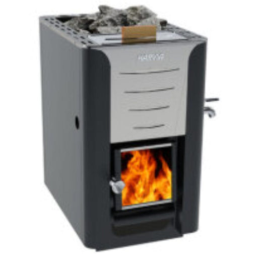 sauna wood burning stove with flame