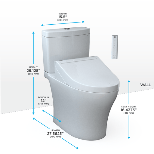 toto bidet seat with text measurements