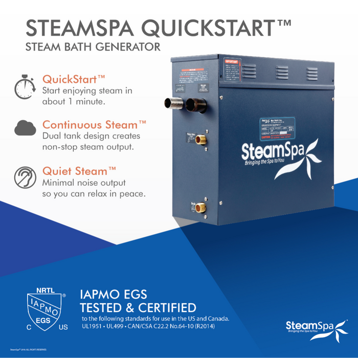 SteamSpa Oasis 7.5kW QuickStart Acu-Steam Bath Generator Package